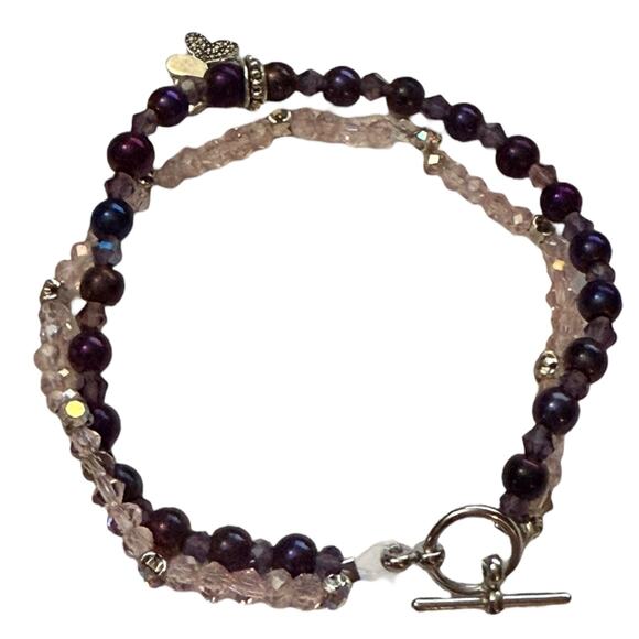 Handmade Butterfly Double Strand Pink Toggle Bracelet - Picture 4 of 5